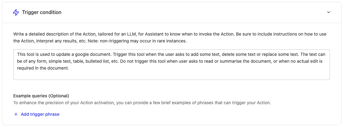 Trigger Condition Dialog Box